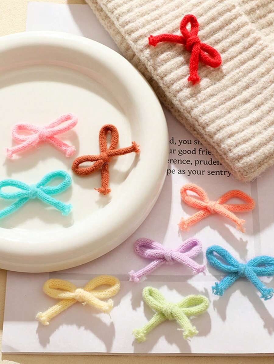 10pcs Knitted Bow Hair Clips Decor, DIY Handmade Accessories - Multicolor - View 1