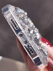 Luxury Bling Heart Rhinestone Phone Case Compatible With IPhone 17 Pro Max/17 Pro/17, 15 Pro Max/15 Pro/15, 16 Pro Max/16 Pro/16, 13, Elegant Design For Women - White - View 3