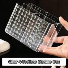 1 件 3/4 节钻石纹透明化妆刷架和化妆品收纳盒 - 梳妆台收纳口红、护肤品、眉笔 | 浴室台面和卧室桌面收纳盒（透明黑/白） - 透明 - 查看 10