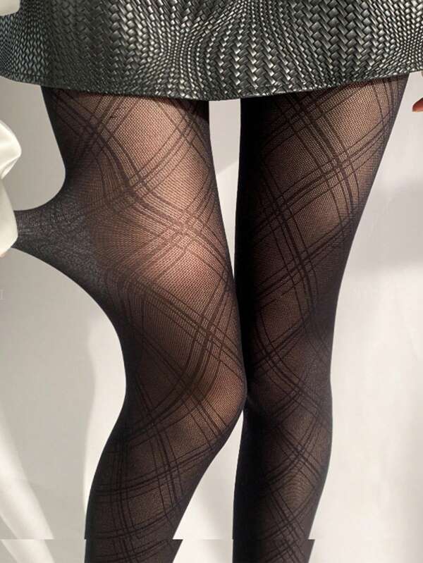 1pc Sexy Ladies' Semi-Transparente Meias Pretas, Adequado Para Festas Festivas