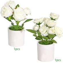 2/3 piezas Decoraciones con maceta de flor de rosa artificial, decoración para fiesta y festival, apto para gabinete, mesa de comedor, sala de estar, estante de TV