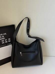 New Casual Retro Bucket Bag, Large Capacity Shoulder Crossbody Tote - Black - View 10