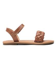 Girls Sandals Classic Open Toe Braided Flat Sandals Summer Dress Shoes - Brown - View 6