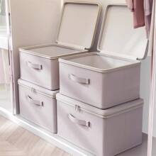 1pc Foldable Fabric Storage Box With Lid: Rectangular, Multi-Purpose, Can Be Used As Wardrobe Storage Box, For Storing Clothes, Office Supplies, And Home Organization - Gray Purple - View 1