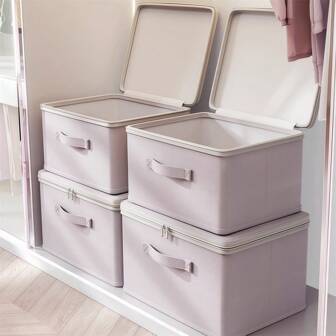 1个带盖可折叠布艺收纳盒：长方形，多用途，可用作衣柜收纳盒，用于存放衣物、办公用品和家居用品。