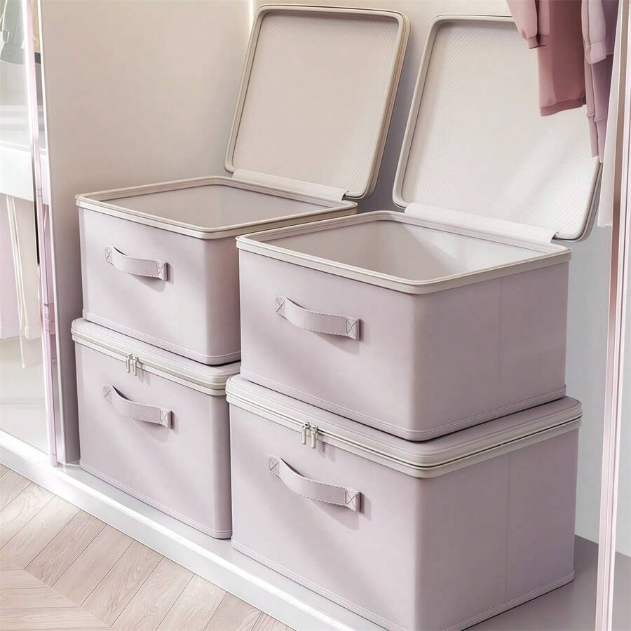 1pc Foldable Fabric Storage Box With Lid: Rectangular, Multi-Purpose, Can Be Used As Wardrobe Storage Box, For Storing Clothes, Office Supplies, And Home Organization - Gray Purple - View 1