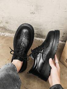 2025 Men's Business Casual Dress Shoes, Black Alligator Embossed Lace-Up - Black - View 5