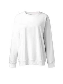 Simple Round Neck Long Sleeve Casual Thin Pullover Sweatshirt - White - View 4