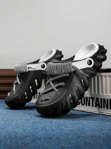 男士时尚系带拖鞋，防滑速干一脚蹬水鞋，适合室内/室外穿着，男士沙滩系带拖鞋（建议宽脚、长脚或高脚背的顾客订购大一码） - 黑與白 - 查看 3