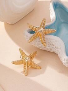 1 对金属海星耳环，简约海洋风格耳钉