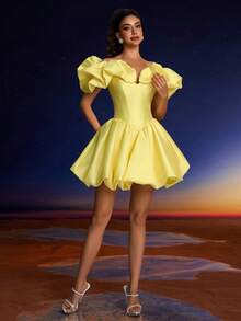 Toosun Yellow Summer Mini Prom Dress, Corset Suitable For Music Festivals, Graduations, Homecomings, Parties And More, Party Dress, Wedding Guest Dress - Yellow - View 4