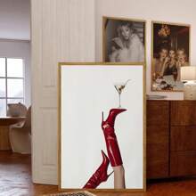 1 件，帆布悬挂，带框装饰画，海报，墙壁艺术，红色靴子马提尼经典，复古时尚主题，红色靴子，酒杯壁挂装饰，适用于家庭办公室、客厅、卧室、浴室、餐厅 - 室内纵向方向 - 送给艺术爱好者和家居装饰爱好者的完美礼物 - 彩色 - 查看 7