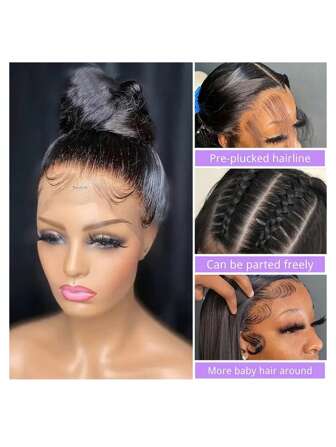 Pelucas de cabello humano recto de 6-36 pulgadas con descuento, pelucas frontales de encaje transparente de 13x4, cabello mezclado para mujeres, pelucas de encaje transparente pre-arrancadas y pre-frontales de encaje, pelucas de cabello humano de 180% de densidad, pelucas de cabello humano sin pegamento, pelucas pre-arrancadas con cabello de bebé, pelucas frontales de encaje transparente para mujeres con apariencia natural y estilo versátil, accesorio de cabello elegante adecuado para Navidad, adecuado como regalo de Navidad para mujeres (pelucas bob de 6-16 pulgadas)