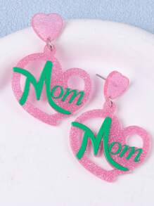 1 Pair Minimalist Mother's Day Pink Hollow Heart Acrylic Earrings, Creative Design For Women