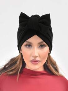 Pălărie nouă cu papion pentru femei de culoare solidă, pălărie cu turban elastic la modă, cadou de Ziua Îndrăgostiților, pălărie cu turban țesut în stil boem, basma pliată simplă fără margini, șapcă pentru chimioterapie Bonnet Bonnet pentru păr Turban