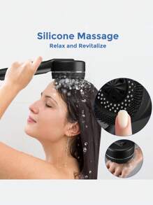 3 pièces Set : Pomme de douche filtrée 4 réglages de haute qualité en ABS avec tuyau en acier inoxydable de 1,5 m, support mural sans perçage en ABS, accessoires de salle de bain, outils de salle de bain - Noir - Voir 6