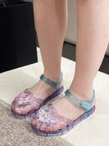 Fashion Kid Girls Princess Heart Charm Sandals, Jelly Hollow Breathable Summer Children Beach Shoes For Outdoor Play