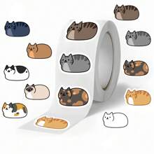 500pcs Cute Cat Stickers Roll 10 Styles Cat Stickers Cute Animal Decals Vinyl Waterproof Sticker Pack - Black - View 6