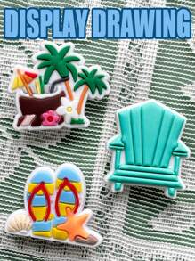 48 PCS Warm Hawaii Series, Sunflower, Beach Castle, Ice Cream, Sun Umbrella, Starfish, Shell, Flamingos, Beaks And Other Hawaiian Series, PVC Material, Removable, Washable, Give You A Unique Warm Colorful Experience - Multicolor - View 7