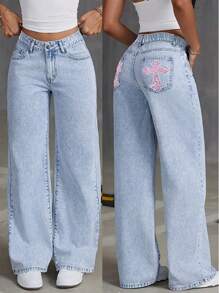 Teen Girl High Waist Straight Leg Jeans, Casual & Fashionable, Versatile, Suitable For Outings