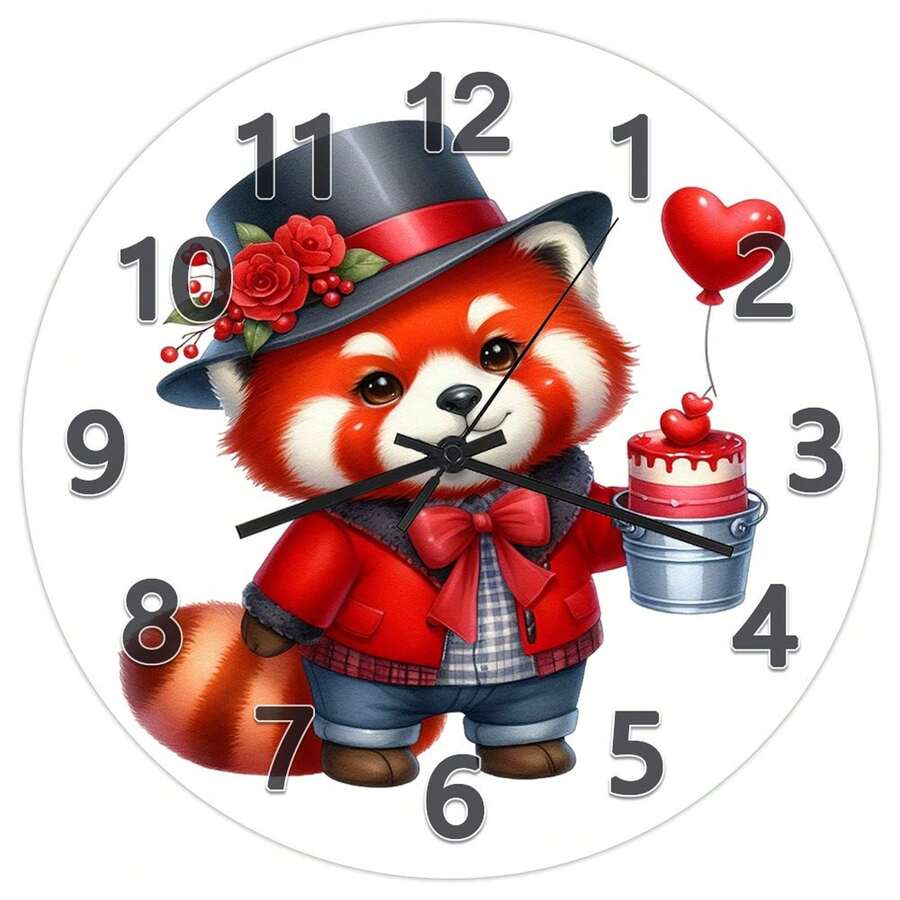 Wedding Red Panda, Minimalist Wall Clock, Modern Minimalist Decor, Bathroom Decor And Accessories, Funny Novelty Gift For Family