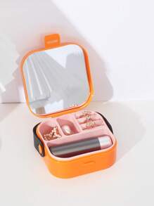 Portable Jewelry Box Multi-Compartment PP Plastic Storage Case For Rings, Necklaces, Lipsticks, Convenient To Carry - Orange Mirror - View 1