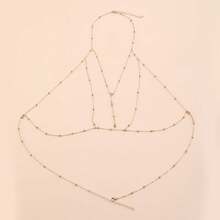 1pc Gold Bling-Bling Rhinestone Bikini Body Chain, Sexy Chest Chain Jewelry For Beach Photography - Gold - View 3