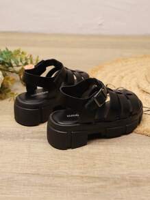 1 Pair Girls' Comfortable Waterproof Platform Black Sandals, Suitable For Summer
