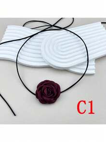 1pc Handmade Rose Flower Long Necklace, Creative DIY Floral Velvet Choker Necklace, Fashion Minimalist Elegant Neck Chain, Versatile For Daily Wear For Dress For Christmas Decor - Multicolor - View 11