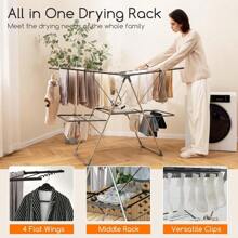 Giantex Clothes Drying Rack Foldable Laundry Drying Rack With 33 Drying Rails 3-Level Adjustable Height Versatile Clips Wave-Shaped Bars Collapsible Freestanding Airer For Indoor Outdoor