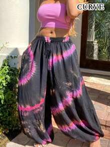 Quần Harem in họa tiết Tie Dye rộng rãi cho nữ mùa hè - màu đen - Xem 1