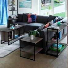 3 Tier Storage Shelf With Metal, Grey Shelves – Black Frame