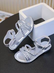 Girls Round Toe Low Top PU Sandals - Breathable Lightweight Hollow Out Sandals For Vacation Beach, Summer - Cute Preppy Classic Style For 14 And Under