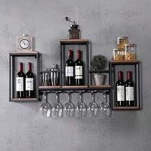 Wall Mounted Wine Rack Wine Racks Free Standing With 6 Stemware Glass Holders Solid Wood Bottle Rack For Kitchen Dining Room 106cm*20cm*55cm - as pic - View 2