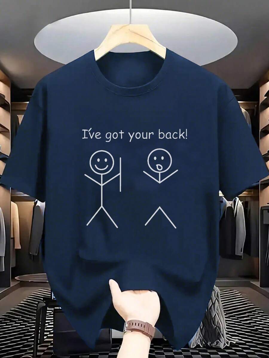 Tween Boys "I'll Always Support You" Cartoon & Letter Print Round Neck Short Sleeve T-Shirt, Suitable For Older Boys Summer Tops