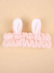 1pc Women's Plush Faux Rabbit Ear Elastic Headband, Cute Sweet Fashion Cartoon Hair Accessories, Daily Use Hairband For Washing Face, Masking