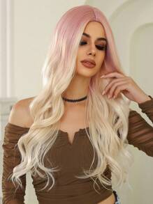 Ava WIGS 26 英寸金色粉色渐变假发长卷发假发适合女士街头朋克合成假发适合角色扮演日常派对音乐节 ﻿ ﻿ ﻿ - 彩色 - 查看 3