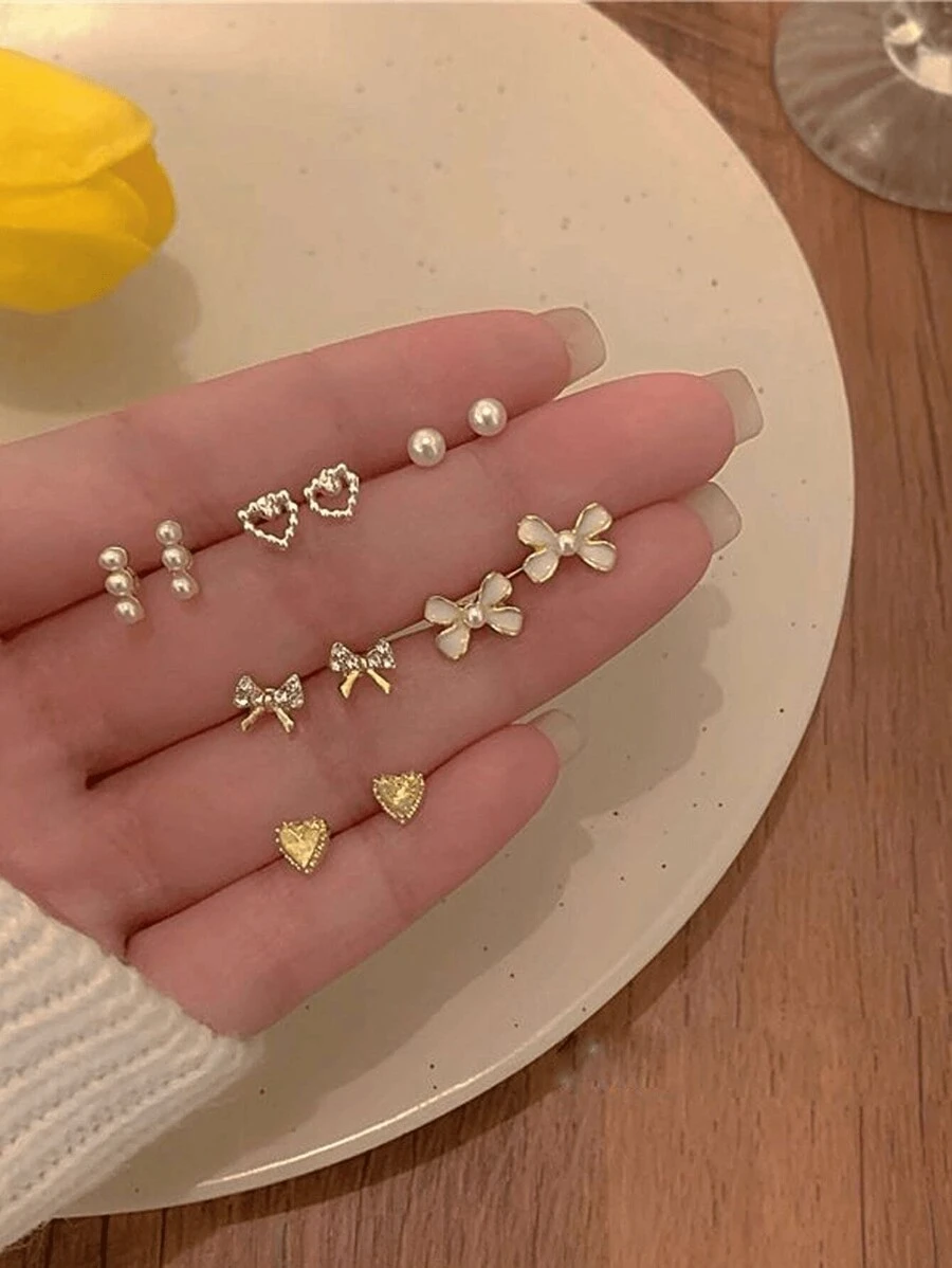 6pcs/Set Petite Unique Design Sweet Style Earrings, Gift For Girlfriends - Multicolor - View 1