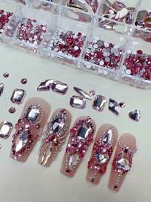 Juego de 12 diseños de Cristales de Rhinestones rosa planos de vidrio K9 para decoración de uñas DIY - 900 cristales brillantes, regalo para festivales