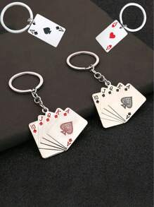 6pcs/Pack Stainless Steel & Acrylic Playing Card Key Chain - Heart Shaped Ace Of Hearts Design, Backpack Hanger, Casual Daily Accessory - Multicolor - View 9