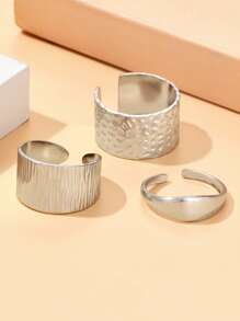 Bộ 3 chiếc nhẫn hở họa tiết bất đối xứng sang trọng cổ điển, thép không gỉ mạ vàng 18K, không phai màu, phụ kiện cho phụ nữ đeo hàng ngày - Vàng - Xem 6