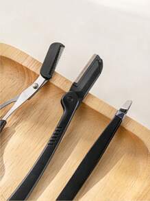 3pcs Set Eyebrow Grooming Kit, Includes Stainless Steel Eyebrow Razor, Eyebrow Scissors And Eyebrow Tweezers, Suitable For Beginner