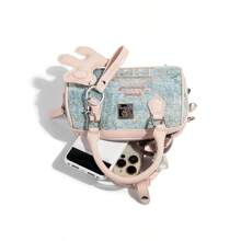 多巴胺少女配色新款中国风刺绣波士顿包女2025春夏新款垫形单肩斜挎手提包 - 藍色 - 查看 8