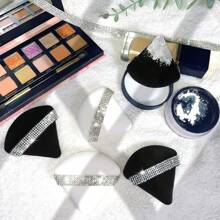 12/6/3 Pcs Luxurious Diamond Powder Puffs - Soft, Dual-Sided Velvet & Suede Texture,Triangle Makeup Puffs, Soft Air Cushion Sponge With Rhinestone Accents, Wet Dry Cosmetic Foundation Blender Makeup Sponge For Under Eye,Foundation Application, Gentle On All Skin Types, Shiny Rhinestone Gift