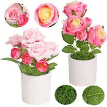 2/3 piezas Decoraciones con maceta de flor de rosa artificial, decoración para fiesta y festival, apto para gabinete, mesa de comedor, sala de estar, estante de TV
