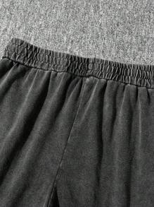 Zhuo Tianxi Men's Summer Graphic Letter & Portrait Print Drawstring Waist Casual Shorts - Black - View 3