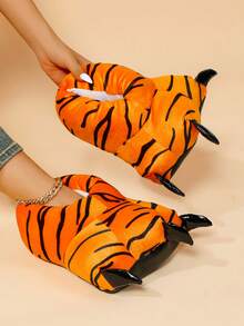 Zapatillas de peluche para mujer con diseño de garra animal, para otoño/invierno, calientes y suaves con diseño de dibujos animados, novedad de zapatillas peludas y adorables, zapatos de interior silenciosos