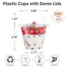 100/60/40个装 250毫升/9盎司透明塑料杯，带圆顶盖，甜点杯，一次性纸杯蛋糕杯，派对杯，饮料塑料杯，纸质纸杯蛋糕衬垫，适合派对和日常使用 - 透明 - 查看 2