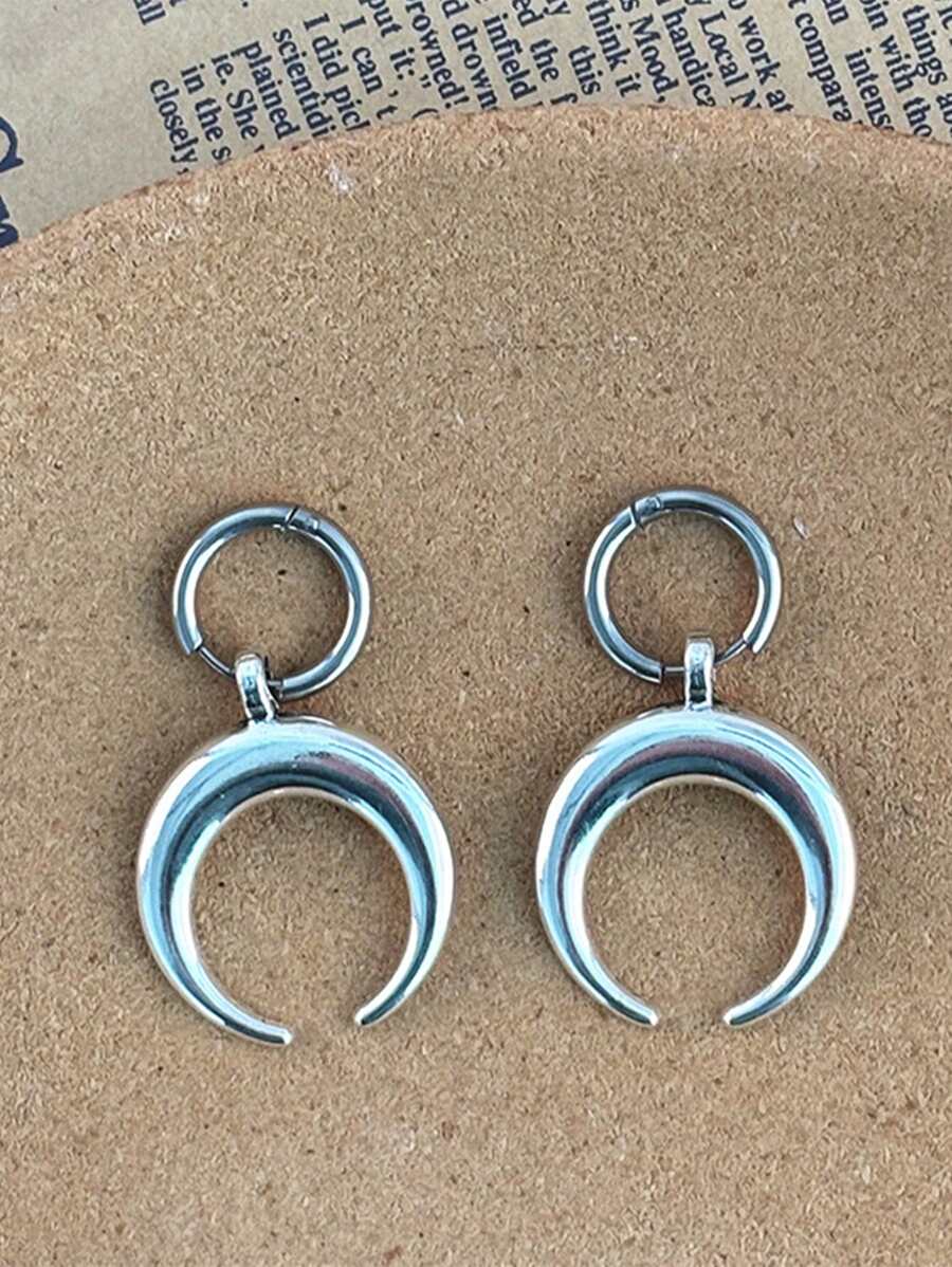 Vintage Gothic Grunge Punk Hip Hop Style Moon Pendant Earrings Minimalist Metal Crescent Drop Dangle Hoops Earrings For Women Men Daily Wear Rock Ear Jewelry - Moon Hoop Earrings - View 1