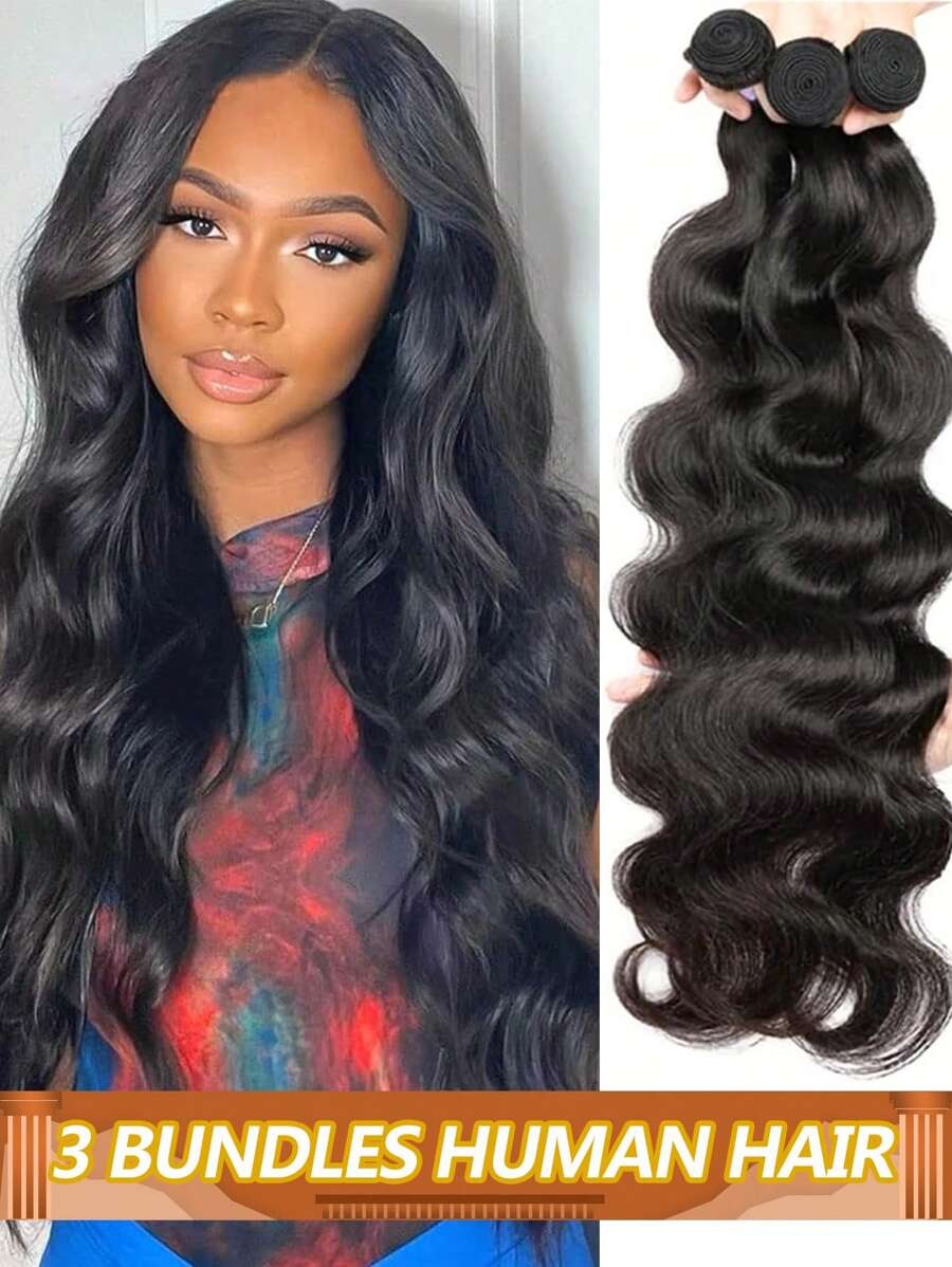 Body Wave 3 束巴西雷米未加工人发波浪双面拉发束编织接发自然深黑色